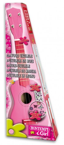 Imagine 1Ukulele din lemn roz cu stickere