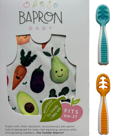 Imagine 1Pachet Pre-lingurite NumNum® GOOtensils™ Original Colors +BapronBaby® Market Fresh Produce