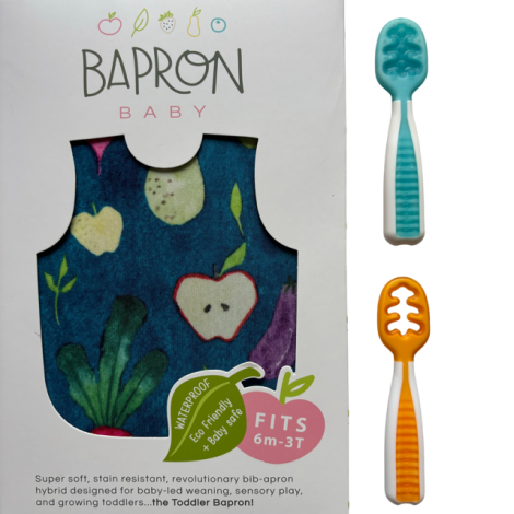 Imagine 1Pachet Pre-lingurite NumNum® GOOtensils™ Original Colors +BapronBaby® Organic Produce