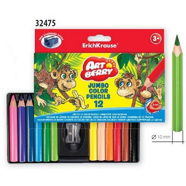 Set 12 creioane colorate scurte Jumbo